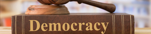 Header Democracy support: Hammer und Gesetzbuch